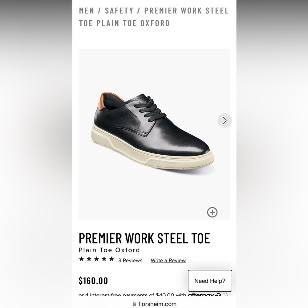 Florsheim PREMIER WORK STEEL TOE 
Plain Toe Oxford size 9.5 Black